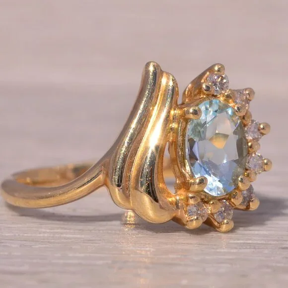 Aquamarine and Diamond Ring in 14 Karat Gold